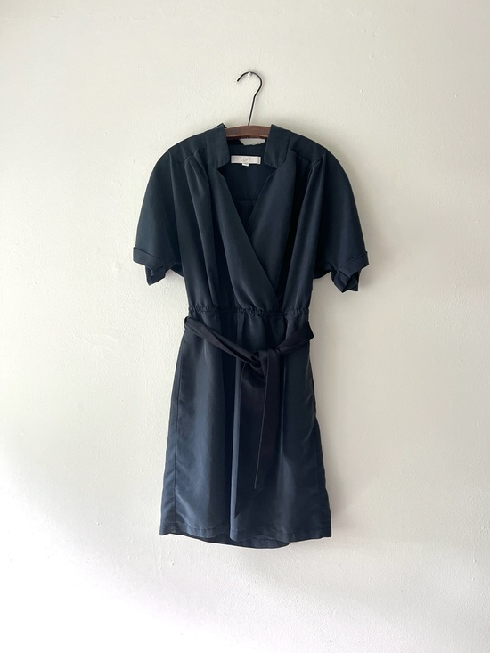 LOFT Dresses & Skirts - Buttery Soft Pleated Deep Muted Blue Wrap Dress with Tie Waist